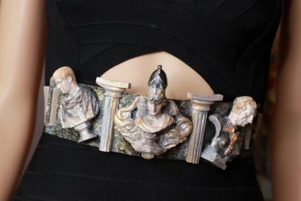 SOLD! 8604 Art Jewelry Roman Statues Antique Look Embellished Waist Gold Belt Size S, L, M - Image 6