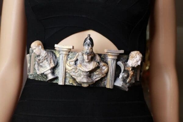 SOLD! 8604 Art Jewelry Roman Statues Antique Look Embellished Waist Gold Belt Size S, L, M - Image 2