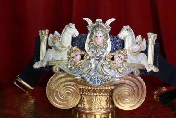 SOLD! 8614 Art Jewelry Roman Medusa Gorgon Horses Embellished Waist Gold Belt Size S, L, M - Image 2