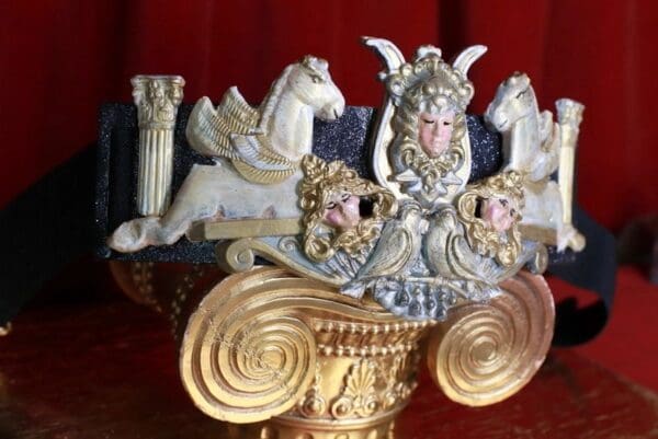 SOLD! 8614 Art Jewelry Roman Medusa Gorgon Horses Embellished Waist Gold Belt Size S, L, M - Image 3