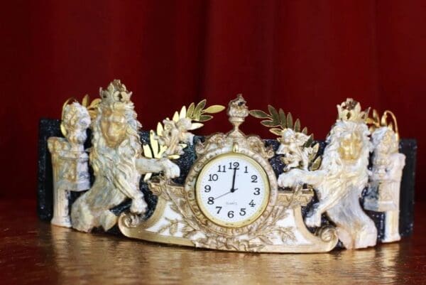 SOLD! 8620 Art Jewelry Roman Vintage Clock Lions Embellished Waist Gold Belt Size S, L, M - Image 4