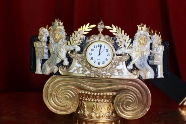 SOLD! 8620 Art Jewelry Roman Vintage Clock Lions Embellished Waist Gold Belt Size S, L, M - Image 2