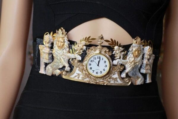 SOLD! 8620 Art Jewelry Roman Vintage Clock Lions Embellished Waist Gold Belt Size S, L, M - Image 7