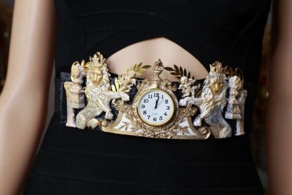 SOLD! 8620 Art Jewelry Roman Vintage Clock Lions Embellished Waist Gold Belt Size S, L, M - Image 8