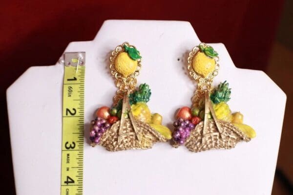 SOLD! 8622 Baroque Picnic Basket Fruits Hand Painted Studs Earrings - Image 7