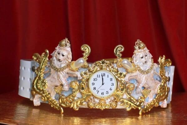 SOLD! 8625 Art Jewelry Roman Vintage Clock Lions Embellished Waist Gold Belt Size S, L, M