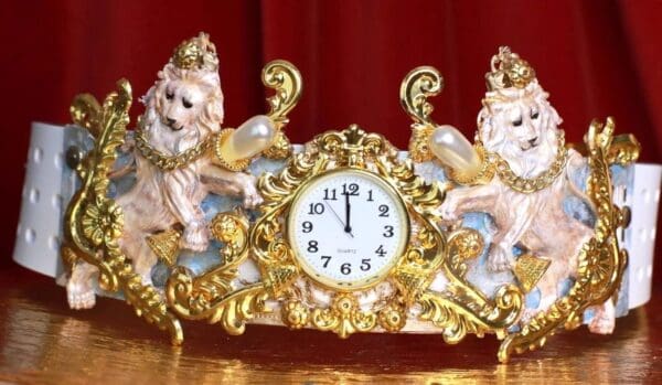 SOLD! 8625 Art Jewelry Roman Vintage Clock Lions Embellished Waist Gold Belt Size S, L, M - Image 4