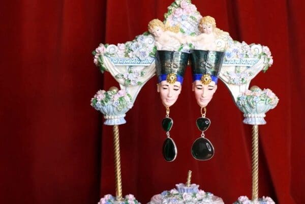 SOLD! 8626 Egyptian Revival Green Rhinestone Cleopatra Earrings - Image 2