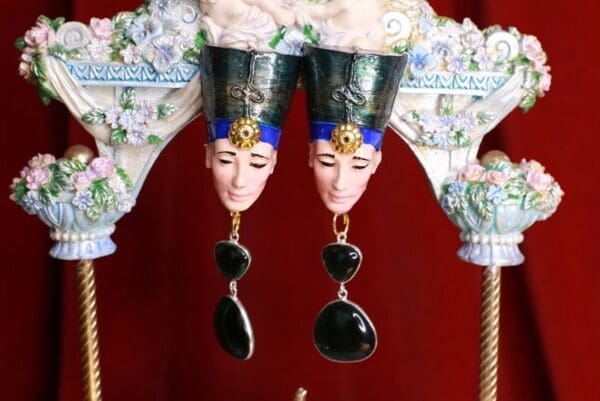 SOLD! 8626 Egyptian Revival Green Rhinestone Cleopatra Earrings