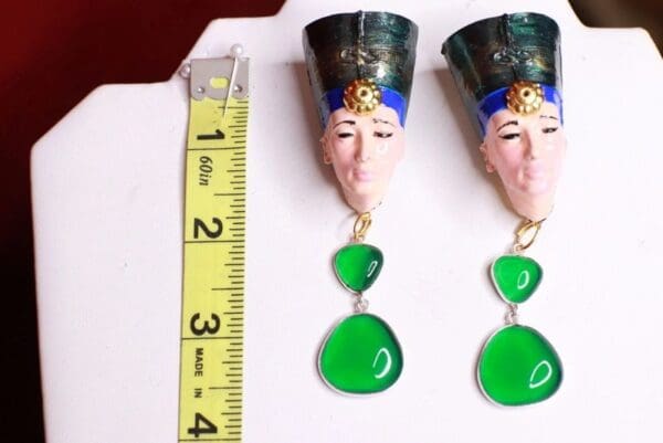 SOLD! 8626 Egyptian Revival Green Rhinestone Cleopatra Earrings - Image 3