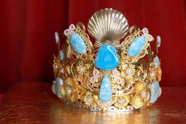 SOLD! 8627 Baroque Genuine Caribbean Larimar Solar Quartz Gemstones Shell Tall Crown