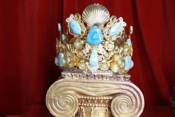 SOLD! 8627 Baroque Genuine Caribbean Larimar Solar Quartz Gemstones Shell Tall Crown - Image 4