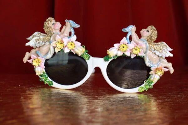 SOLD! 8634 Baroque Bright Hand Painted Faced Cherubs Angels Embellished Sunglasses