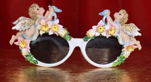 SOLD! 8634 Baroque Bright Hand Painted Faced Cherubs Angels Embellished Sunglasses - Image 6