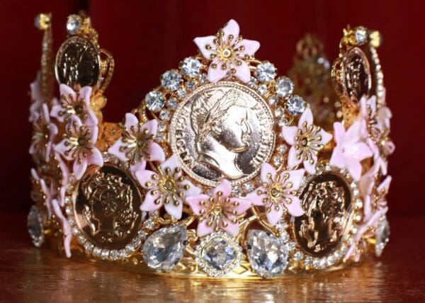 SOLD! 8642 Baroque Roman Coin Flower Blossom Tall Crown
