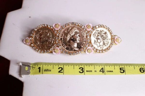 SOLD! 8644 Baroque Roman Coin Flower Blossom Barrette - Image 4
