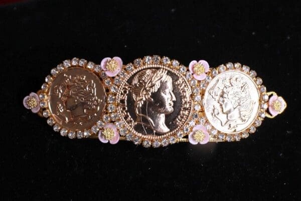 SOLD! 8644 Baroque Roman Coin Flower Blossom Barrette - Image 7