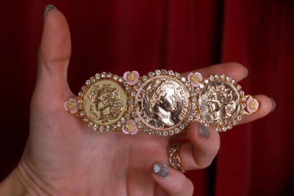 SOLD! 8644 Baroque Roman Coin Flower Blossom Barrette - Image 8