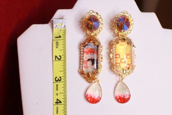 SOLD! 8651 Gustav Klimt Cameo Irregular Studs Statement Earrings - Image 4
