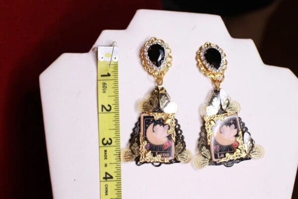 SOLD! 8658 Tarot Cards La Luna Butterfly Cameo Studs Statement Earrings - Image 4