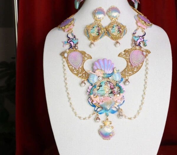 SOLD! 8666 Birth Of Venus Sea Horse Fish Baroque Necklace SET - Image 5