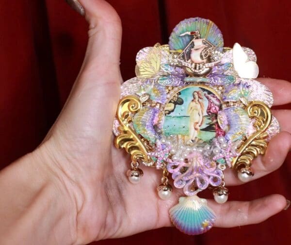 SOLD! 8667 Birth Of Venus Vintage Style Dragons Shell Pink Octopus Huge Stunning Brooch
