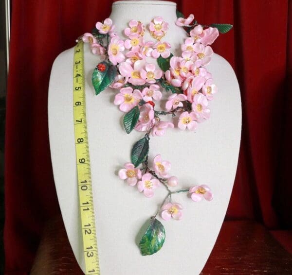 SOLD! 8672 Set Of Sakura blossom Hand Painted Massive Necklace+ Earrings - Image 5