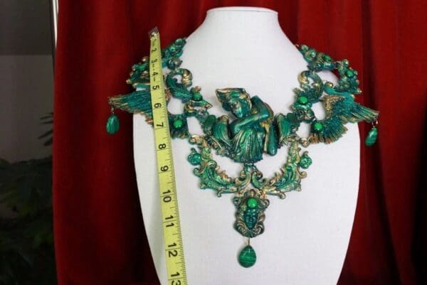SOLD! 8683 Medieval Art Jewelry 3D Effect Hand Painted Roman Statue Malachite Stone effect Necklace - Image 4