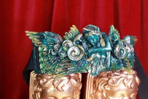 SOLD! 8684 Medieval Art Jewelry 3D Effect Hand Painted Roman Statue Malachite Stone effect Embellished wide Waist Belt size S, M, L - Image 2