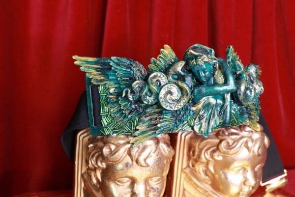 SOLD! 8684 Medieval Art Jewelry 3D Effect Hand Painted Roman Statue Malachite Stone effect Embellished wide Waist Belt size S, M, L - Image 3