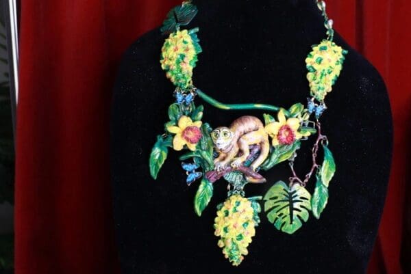 SOLD! 8694 Art Jewelry 3D Effect Hand Painted Lemur Animal Jungle Stone effect Necklace - Image 2