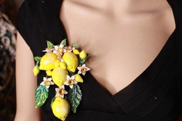 SOLD! 8703 Baroque Sicilan Lemon Fruit Flower Blossom Massive Brooch - Image 2