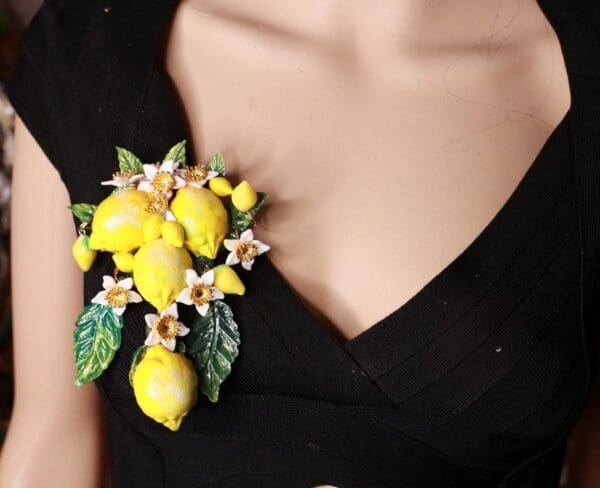 SOLD! 8703 Baroque Sicilan Lemon Fruit Flower Blossom Massive Brooch - Image 3