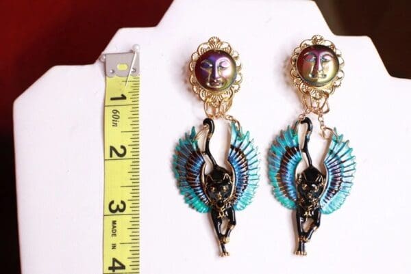SOLD! 8704 Egyptian Revival Bastet Enamel Studs Earrings - Image 3