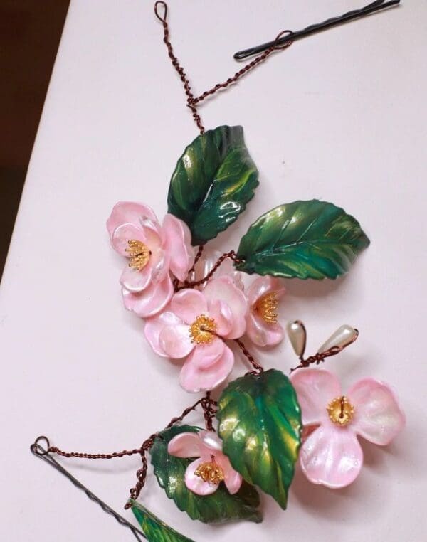 SOLD! 8706 Sakura Blossom Leaf Hair Pin - Image 6