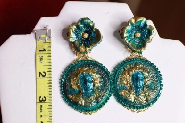 SOLD! 8714 French Liberty Malachite Effect Massive Light Weight Studs Earrings - Image 3