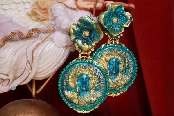 SOLD! 8714 French Liberty Malachite Effect Massive Light Weight Studs Earrings