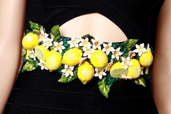 SOLD! 8719 Baroque Runway Sicilian Lemon Fruit Flower Blossom Corset Waist Belt Size S, L, M