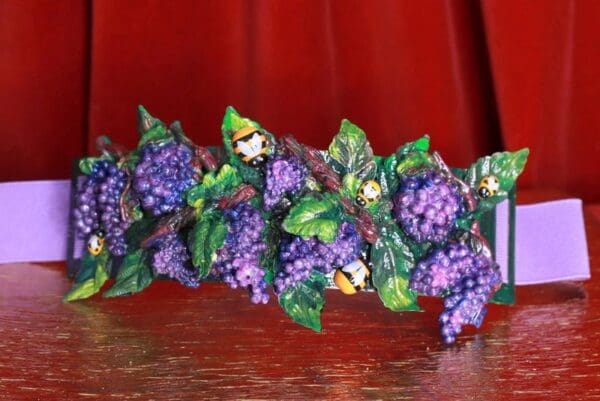 SOLD! 8722 Art Nouveau Grapes Hand Painted Embellished Waist Gold Belt Size S, L, M - Image 2