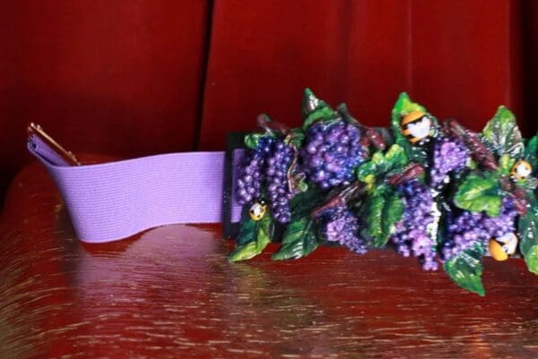 SOLD! 8722 Art Nouveau Grapes Hand Painted Embellished Waist Gold Belt Size S, L, M - Image 5