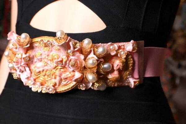 SOLD! 8723 Art Nouveau Carved Cameo Vintage Style Salmon Embellished Waist Gold Belt Size S, L, M - Image 5