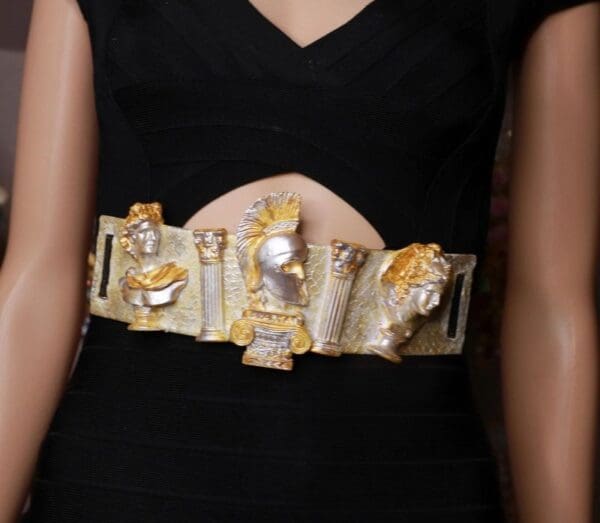 SOLD! 8726 Greek Statues Gold Silver Embellished Waist Gold Belt Size S, L, M - Image 2