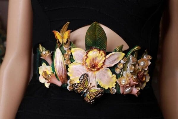 SOLD! 8727 Art Nouveau Flower Garden Embellished Waist Gold Belt Size S, L, M - Image 4