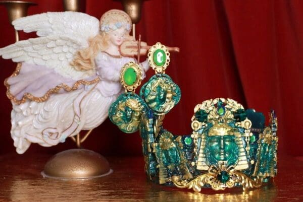 SOLD! 8728 Baroque Roman Statues Malachite Effect Crown Headband - Image 5