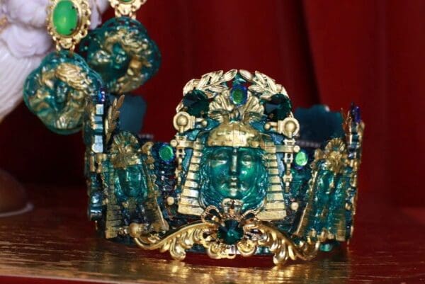 SOLD! 8728 Baroque Roman Statues Malachite Effect Crown Headband