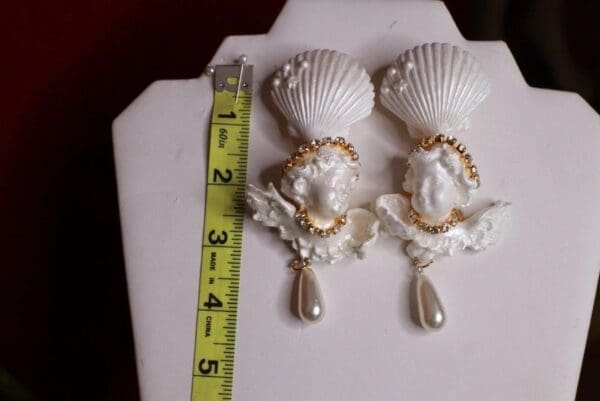 SOLD! 8729 Large Pearlish Chubby Cherubs angels Shell Light Weight Studs Earrings - Image 4