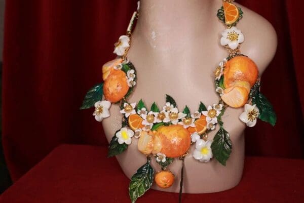 SOLD! 8732 Set Of Sicilian Orange Fruit Hand Painted Necklace+ Earrings - Image 4