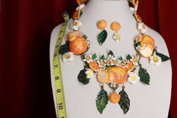 SOLD! 8732 Set Of Sicilian Orange Fruit Hand Painted Necklace+ Earrings - Image 8