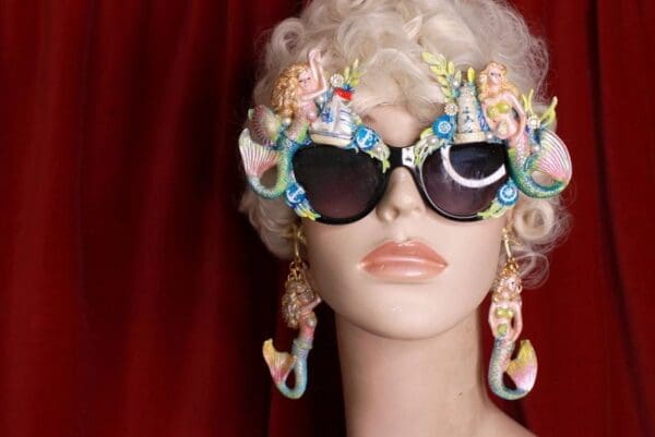 SOLD! 8733 Nautical Faced Mermaids Hand Painted Pearlish Earrings - Image 4