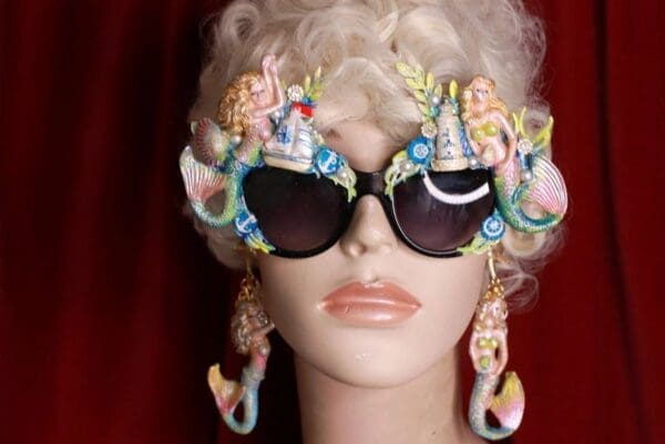 SOLD! 8734 Nautical Sea Ocean Faced Mermaids Embellished Sunglasses - Image 8